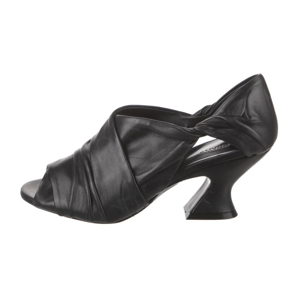 Khaite rare black wrap leather sandal curved heel 7